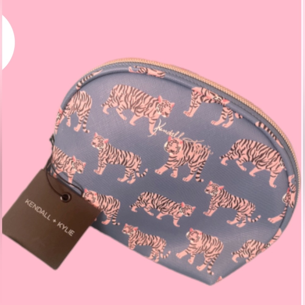 Kendall and Kylie Cosmetic Bag - Teal Blue Pink Tiger Design Make Up Beauty Case